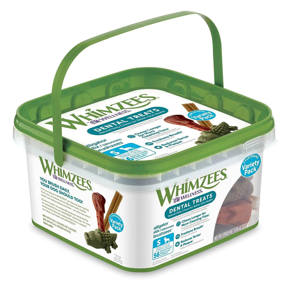 Whimzees Wellness Variety Pack small dental treats promote fresh breath and clean teeth.
