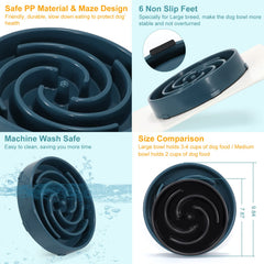 WHIPPY blue slow feeder maze bowl closeup pattern emphasizes interactive design for slow eating.