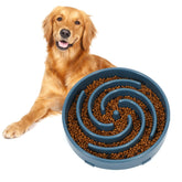 WHIPPY blue slow feeder maze bowl front view shows stable, engaging feeding for longer meals.