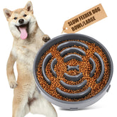 WHIPPY slow feeder bowl gray top view promotes mindful eating for large dogs