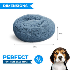 Whiskers & Friends round fluffy dog bed side view shows raised walls for neck and joint comfort