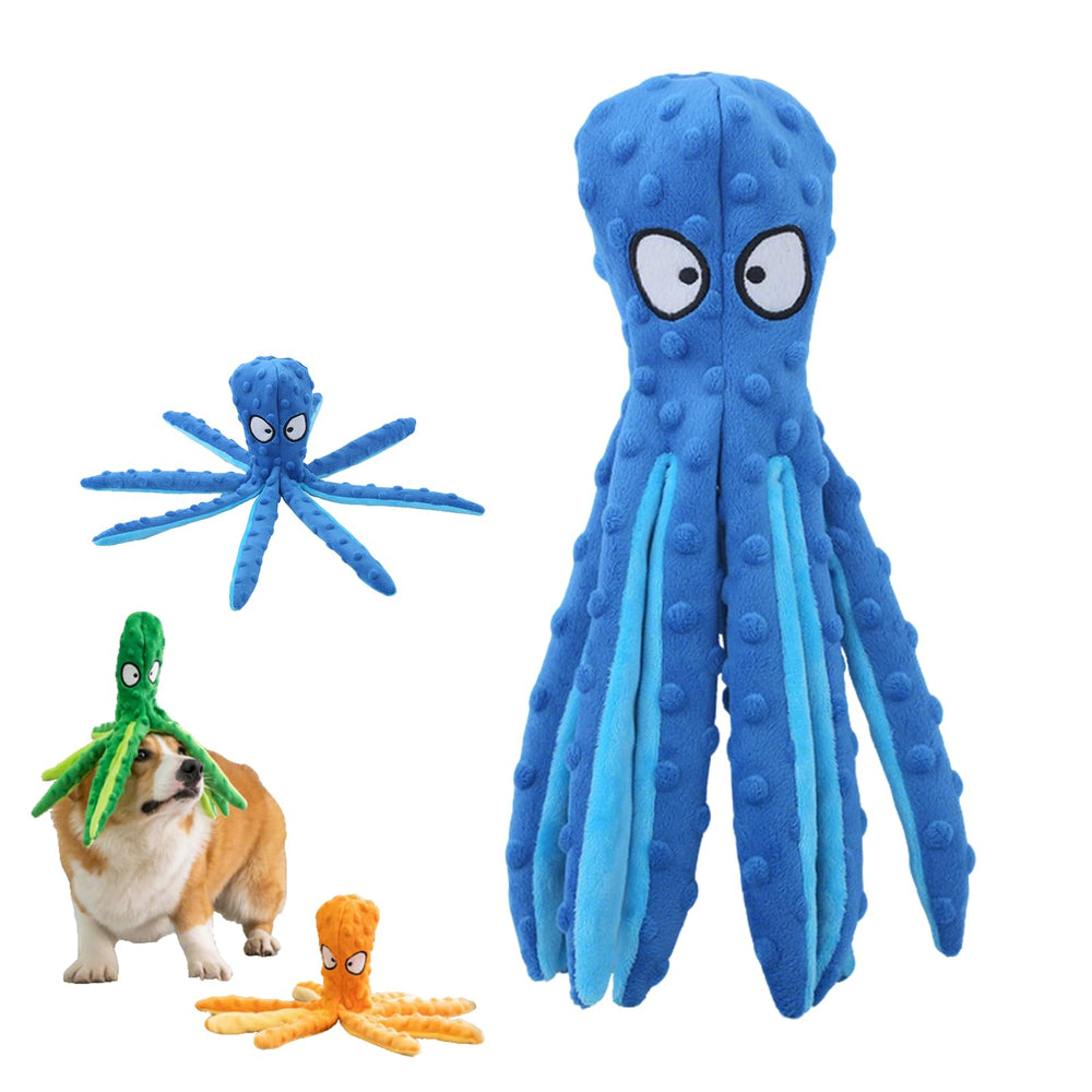 Whiskerspot octopus dog toy with blue squeaker for engaging play and mental stimulation