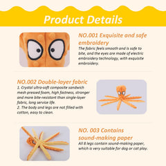 Whiskerspot octopus dog toy with stuffing-free design reduces mess during chews