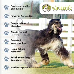 Wholistic Pet Organics flaxseed oil itchy relief supports dogs with sensitivities.