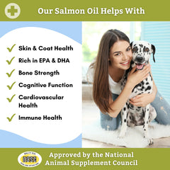 Wholistic Pet Organics salmon oil glass bottle close-up highlights premium packaging.