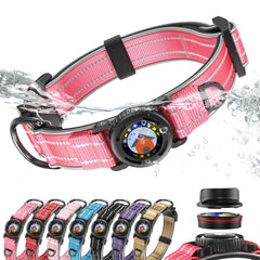WhoseID Airtag Dog Collar closeup with integrated holder for reliable AirTag tracking.