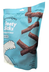 Wiggles & Wags beef meaty sticks closeup of chewy sticks for training rewards.