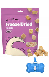 Wiggles & Wags freeze dried chicken treats in 5 oz packaging for training rewards.