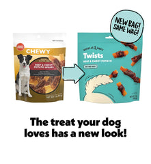 Wiggles & Wags Twists grain-free dog treats with chewy texture for all sizes.