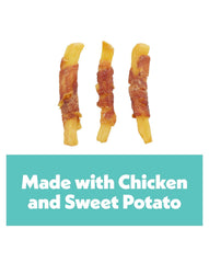 Wiggles & Wags Twists feature real chicken center wrapped around sweet potato for savory flavor.