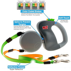WIGZI Dual Doggie control handle enables confident one-handed management for two dogs.