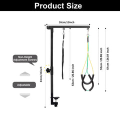 Wikdey adjustable height dog grooming arm highlights versatile positioning for small dogs.