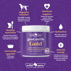 Wild Acre Goat Milk Powder nutritional-yeast-ingredient highlights gut-friendly protein and vitamins.