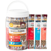 Wild Eats Simply Puree variety tub front view, grain-free and protein-packed for cats.