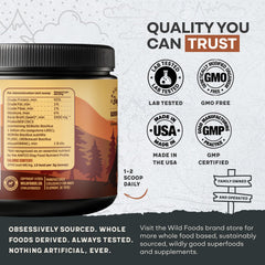 Wild Foods Dog Bone Broth Powder scoop image conveys precise portioning for dogs of all sizes.