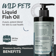 Wild Foods Wild Dog Fish Oil being poured over dog food for daily omega-3 boost.