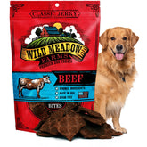 Wild Meadow Farms Classic Beef Bites open pouch showing soft texture for rewards.