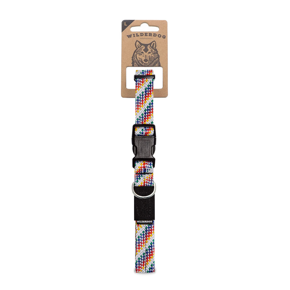 Wilderdog climbing rope collar hardware shows rugged, secure components for outdoor safety.