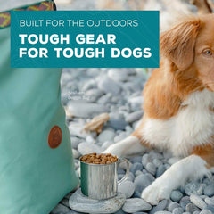 Wilderdog Doggie Bag holds about 5 lbs kibble for outings.
