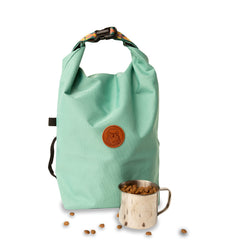 Wilderdog Doggie Bag seafoam mug for kibble scooping on hikes.
