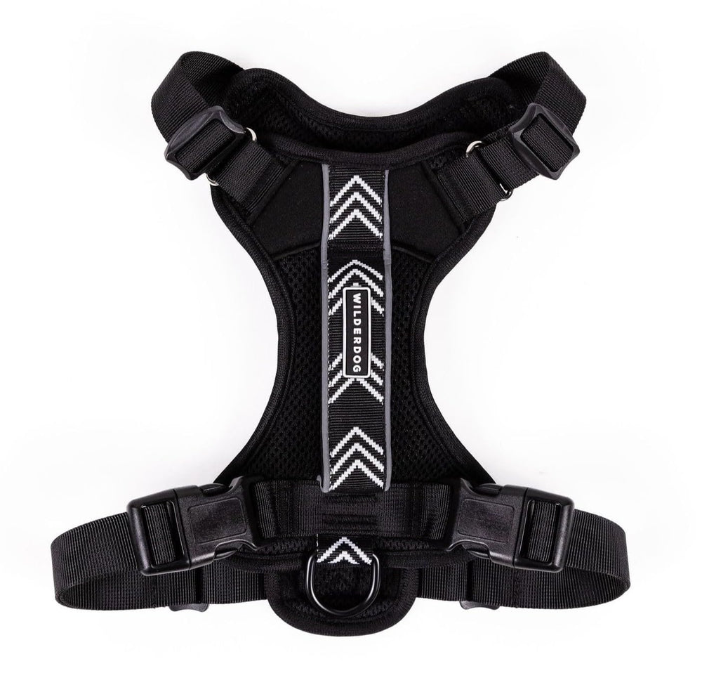 Wilderdog Lightweight Harness front view in black for comfortable daily walks