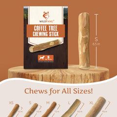 Wildfang Coffee Wood Dog Chew Small in use demonstrates durable chewing action