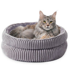 WindRACING cat bed round gray front view showing snug comfort for indoor cats