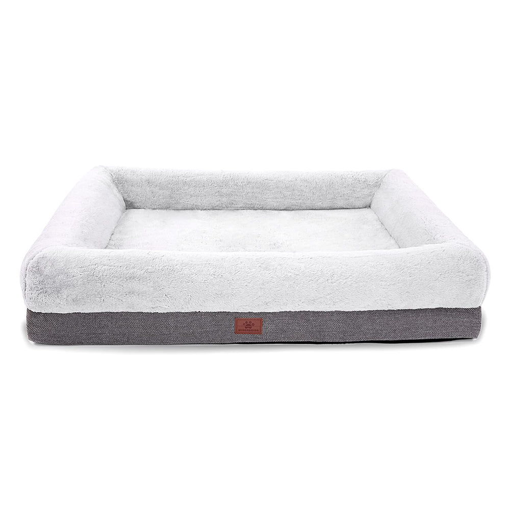 WINDRACING orthopedic dog bed large gray front view highlights bolster support for joints.