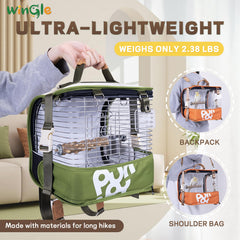 Wingle travel cage with backpack straps provides hands-free comfort on adventures.
