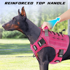 WINGOIN pink tactical dog harness D-rings close-up reveal durable leash attachment points.
