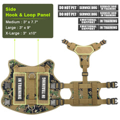 WINSEE tactical dog harness front view demonstrates secure dual shoulder buckles