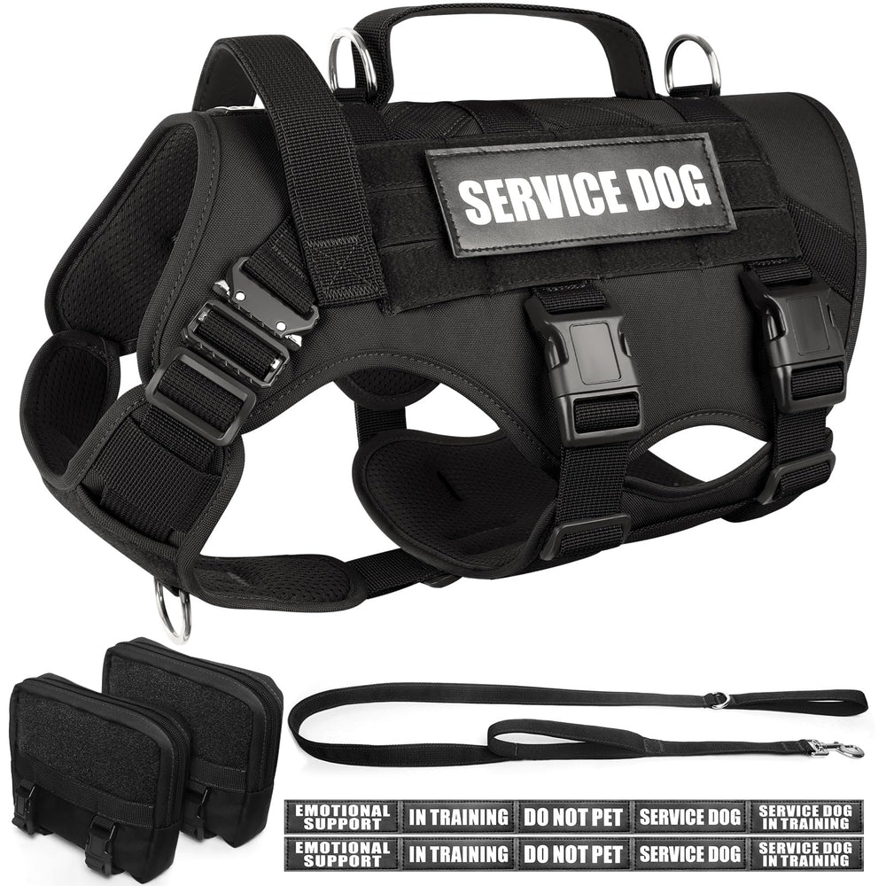 WINSEE tactical dog harness front view with durable MOLLE vest