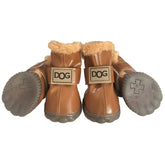 Winsoon winter dog boots side view show snug fit for icy trails.