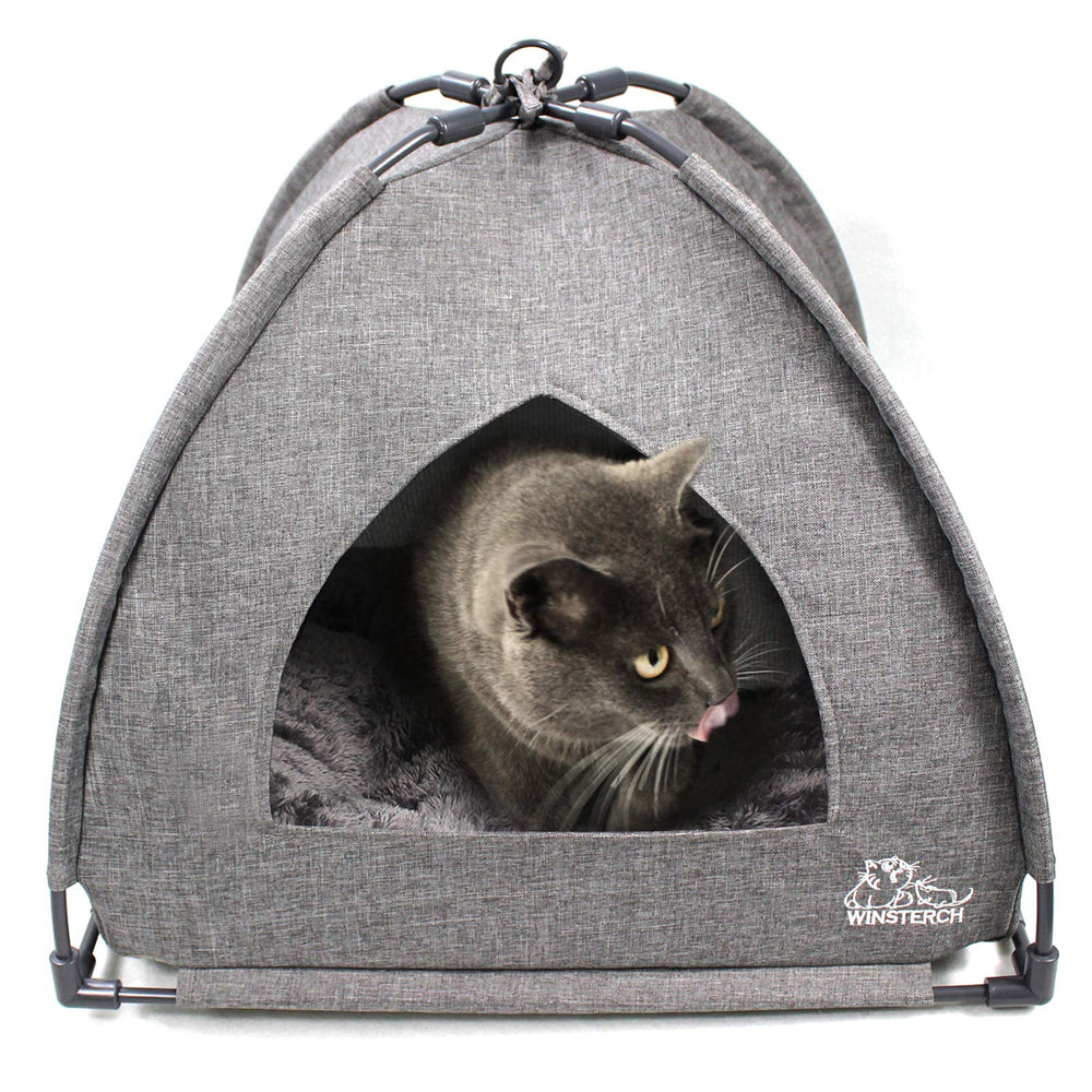Winsterch cat bed cover cave grey side view highlights a private cozy retreat for cats.