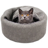 Winsterch Washable Cat Bed round outer view showcases plush warmth for indoor lounging.