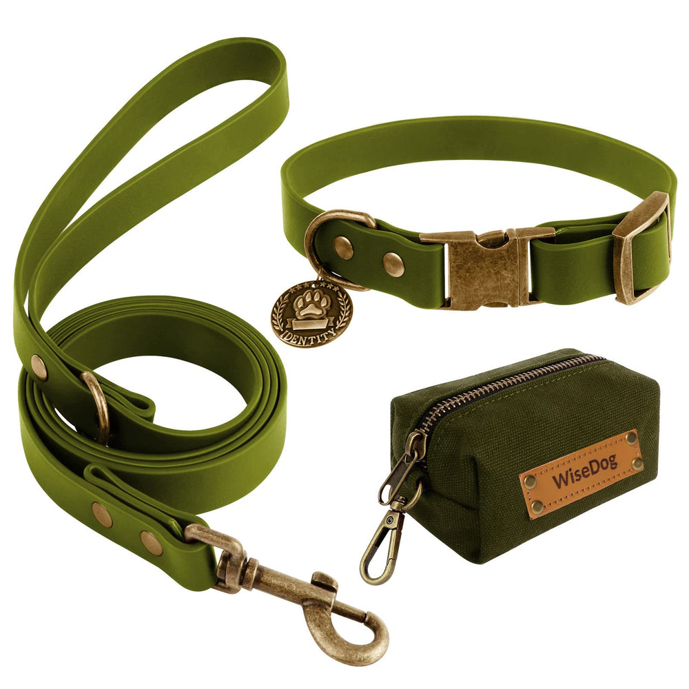 Wisedog collar-green closeup highlighting durable stitching for all-weather wear.