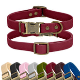 Wisedog rubber dog collar front view shows burgundy color with secure fit for daily outdoor walks.
