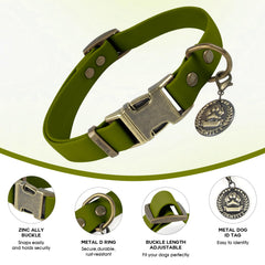Wisedog rubber collar green quick-release buckle for easy on/off during adventures