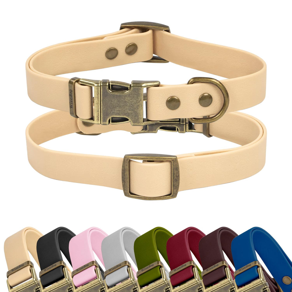 Wisedog rubber dog collar sand color, waterproof strap for dry outdoor wear on medium dogs.