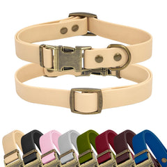 Wisedog rubber dog collar sand color, waterproof strap for dry outdoor wear on medium dogs.