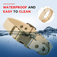 Wisedog rubber dog collar waterproof nylon blocks moisture after rain or swims.