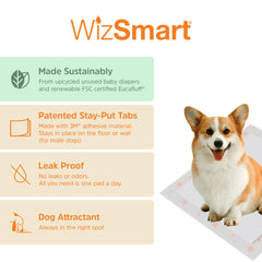 WizSmart pads with leak-proof barrier protect floors during active pets.