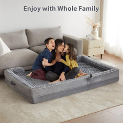 WNPETHOME human dog bed oval gray inside foam closeup shows 3.5-inch high-density foam support.