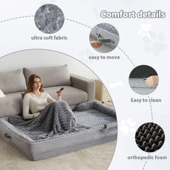 WNPETHOME human dog bed oval gray side bolster closeup emphasizes neck and head support.