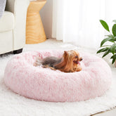 WNPETHOME calming donut bed closeup in faux fur for cozy naps.