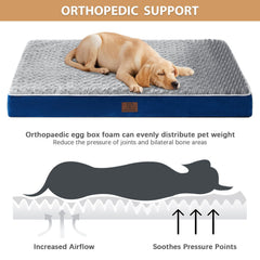 WNPETHOME orthopedic bed with dogs lounging demonstrates extra-large space and joint-friendly support