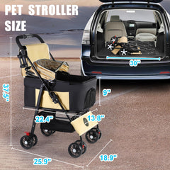 Wn's Day 3-in-1 pet stroller brown folded compact storage in trunk