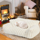Wn's Day cute cat couch bed cream front view for plush warmth on chilly days