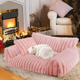 Wn's Day cute cat couch bed pink side view for warm indoor lounging.