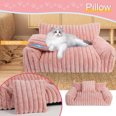 Wn's Day Cute Cat Couch Bed pink side view shows plush fleece.